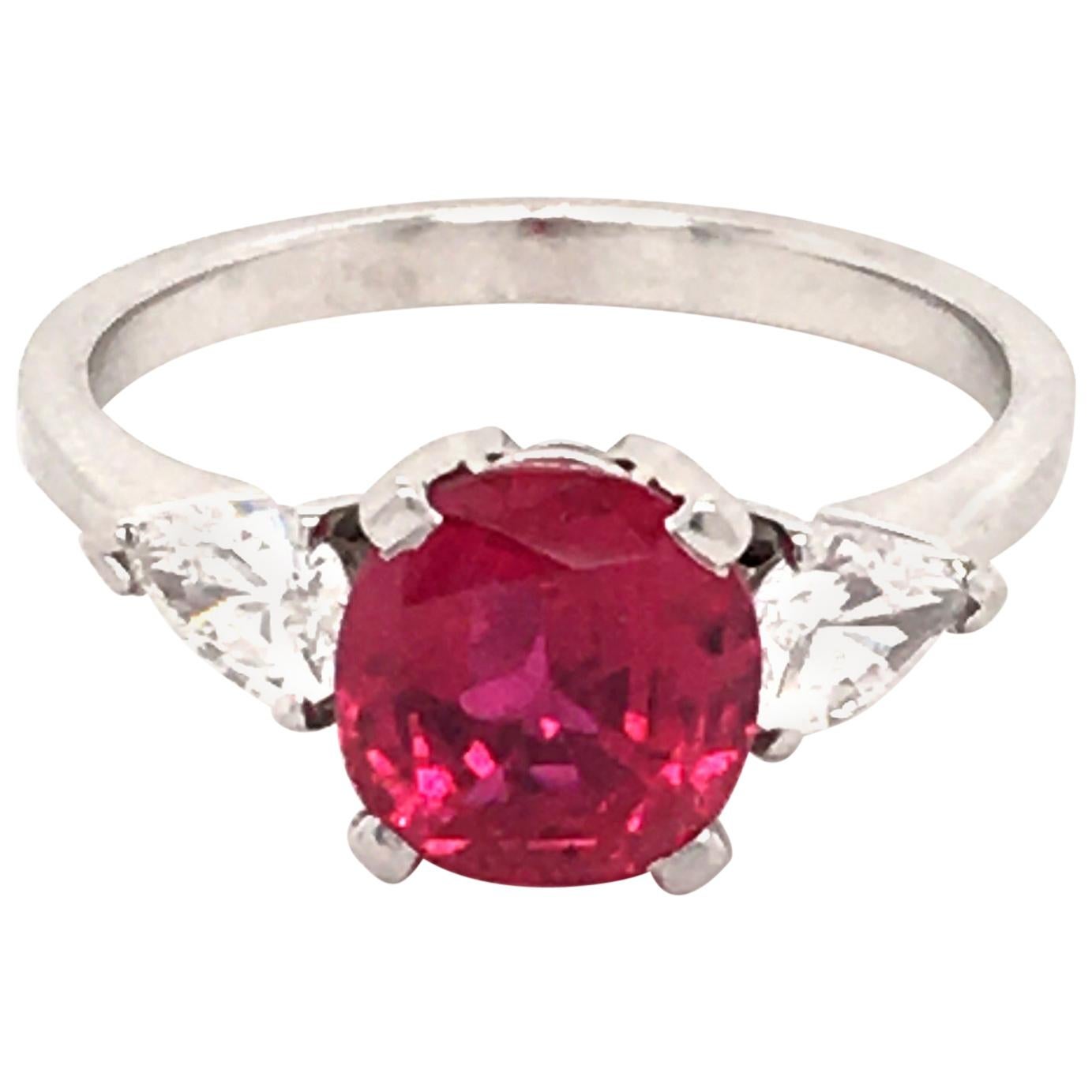 Superb Gubelin Ring with a 2.35 Carat Untreated Burmese Ruby and Diamonds