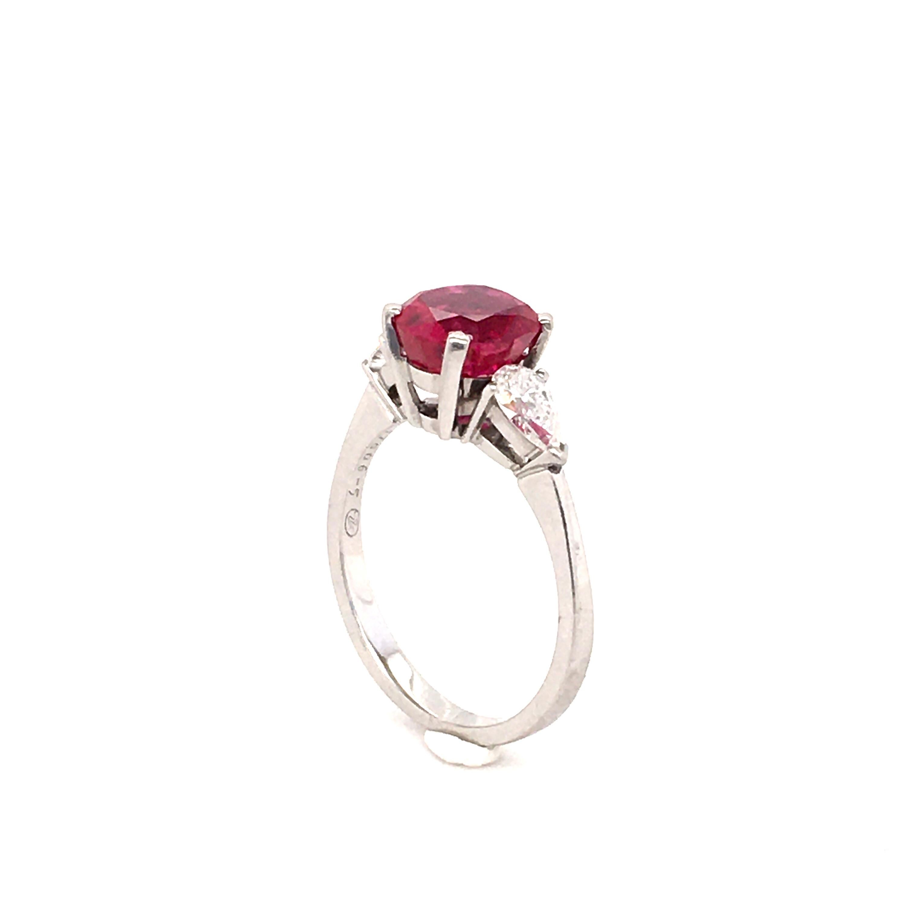 Cushion Cut Superb Gubelin Ring with a 2.35 Carat Untreated Burmese Ruby and Diamonds