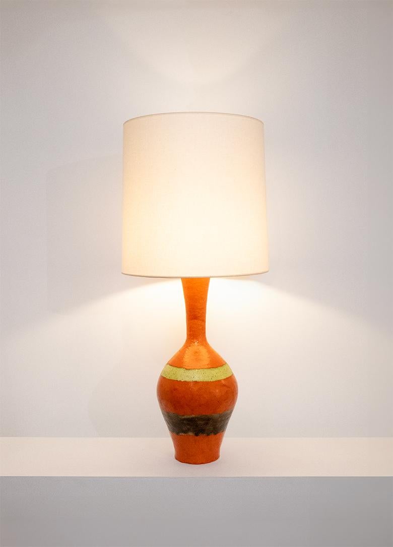 italien Guido Gambone Superbe grande lampe en céramique circa 1960 en vente