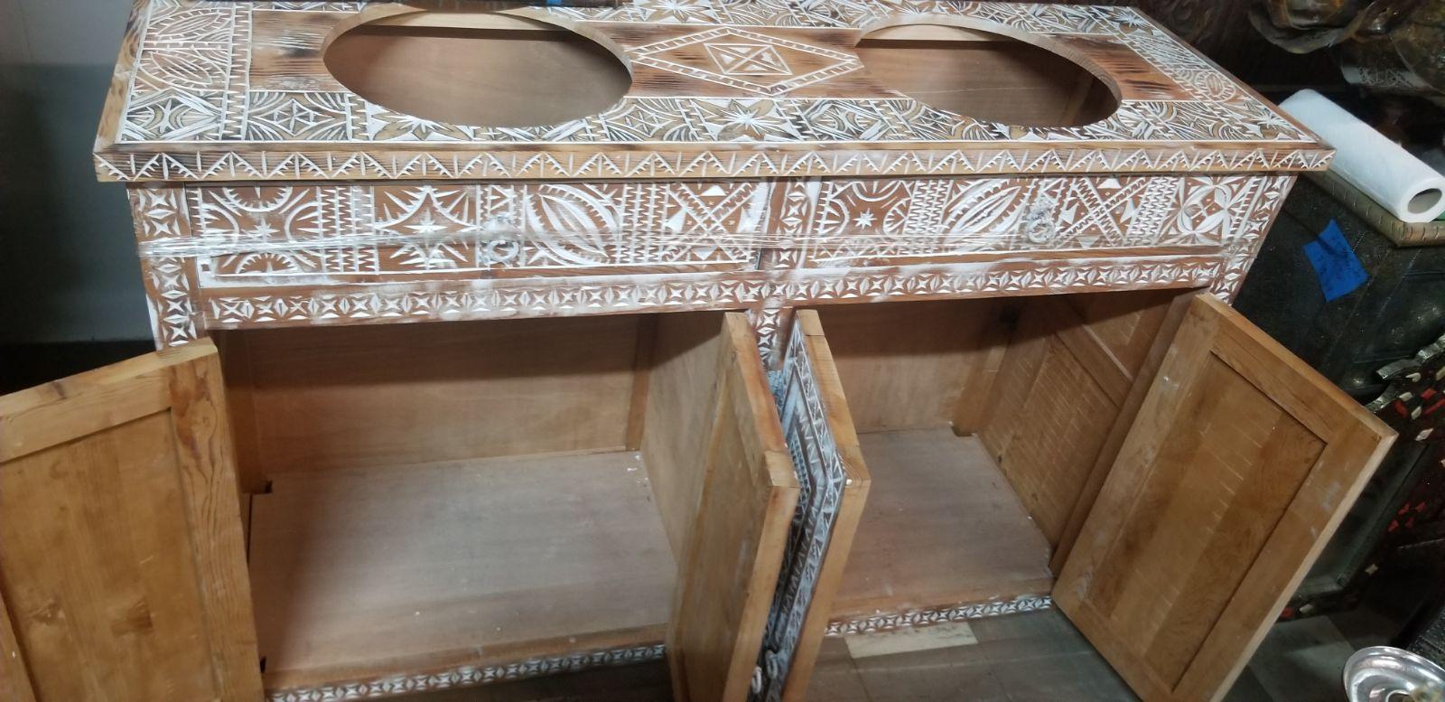 Moroccan Superb Hand Carved Cedar Vanity with Two Sink From Morocco