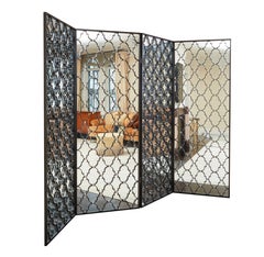 Superb Hand Crafted Wrought Iron and Mirrored 4 Panel Screen