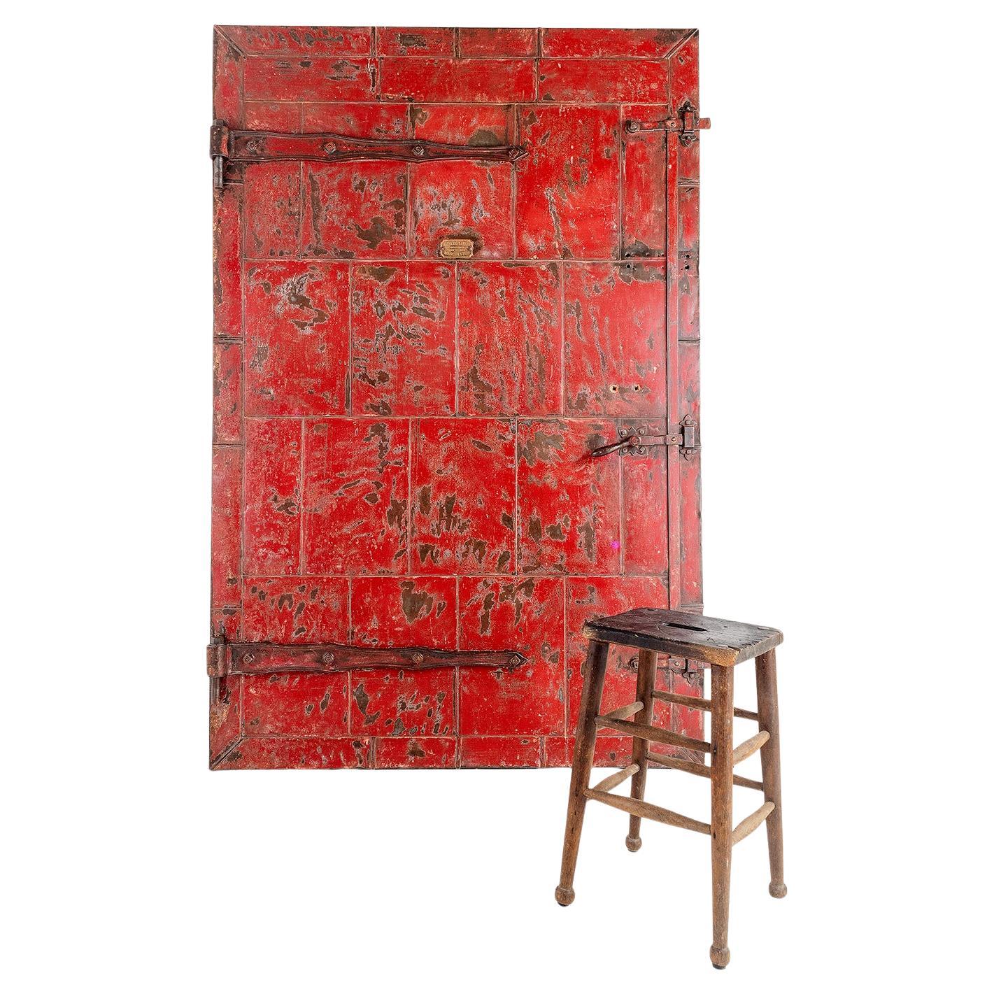 Superb Heavy Industrial Steel Door with Original Hinges Red Patina British, 1900 For Sale