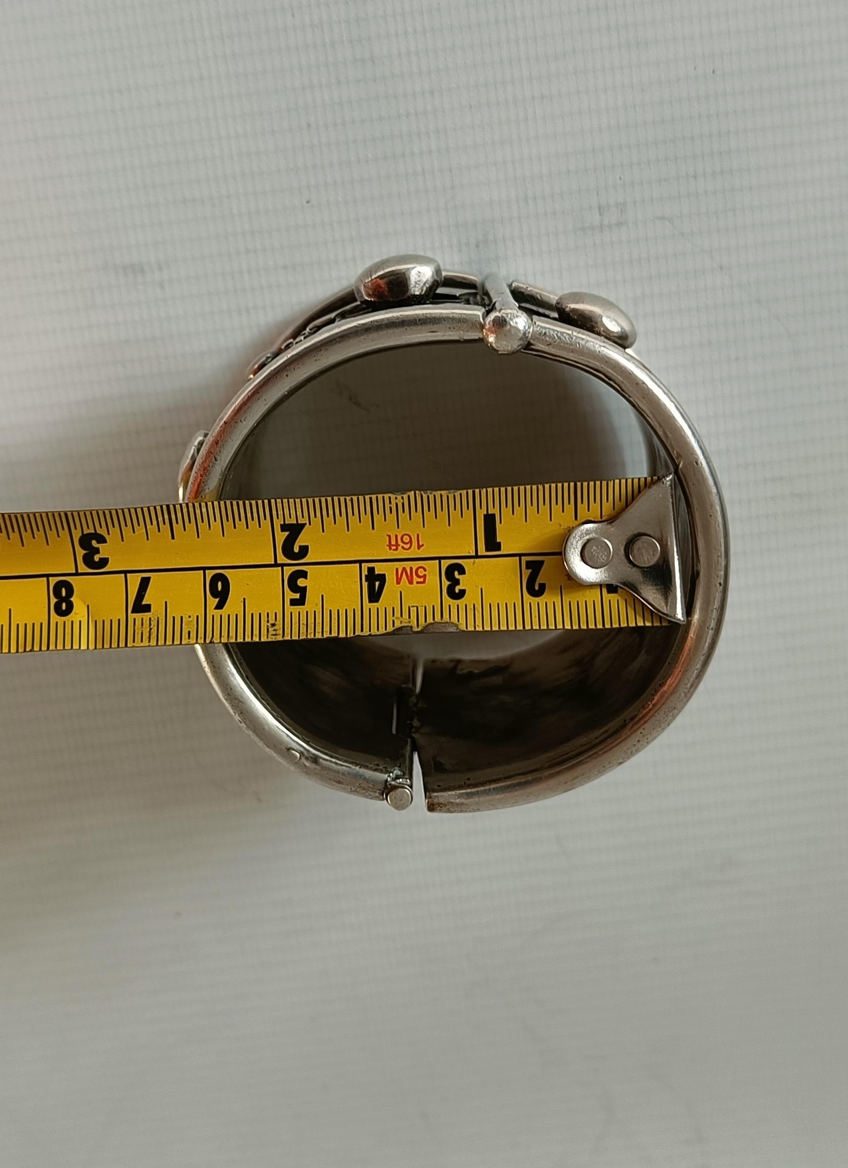 Leather Superb Heavy Tribal Silver cuff bracelet Somalian African Tribal For Sale