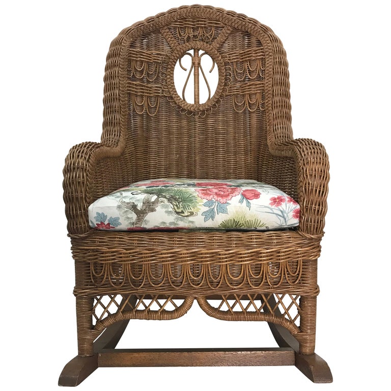 Superb Henry Link Rocker Vintage Wicker with Scalamandre Cushion at 1stDibs