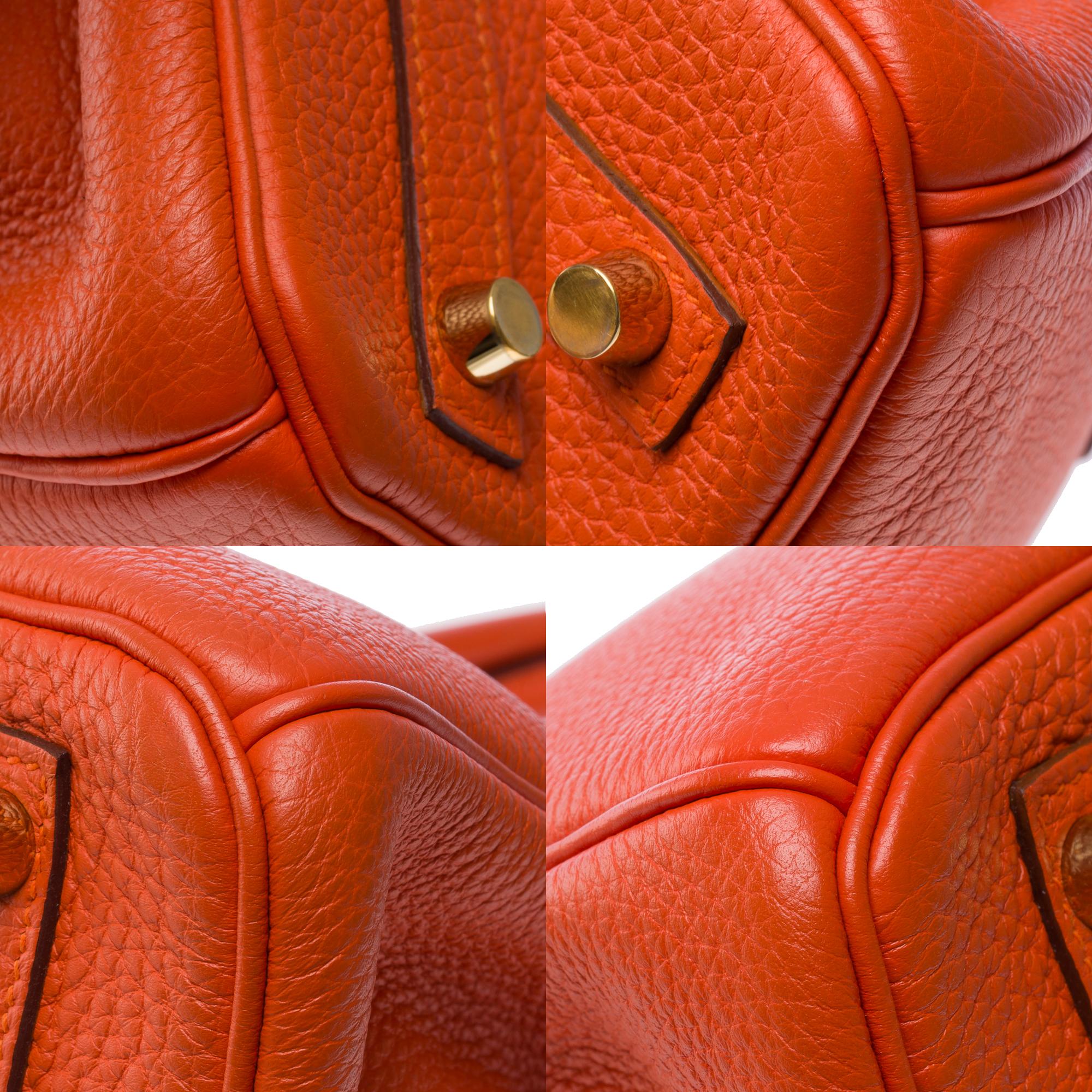 Superbe sac à main Hermès Birkin 30 en cuir Taurillon Clemence Orange Poppy, GHW en vente 4