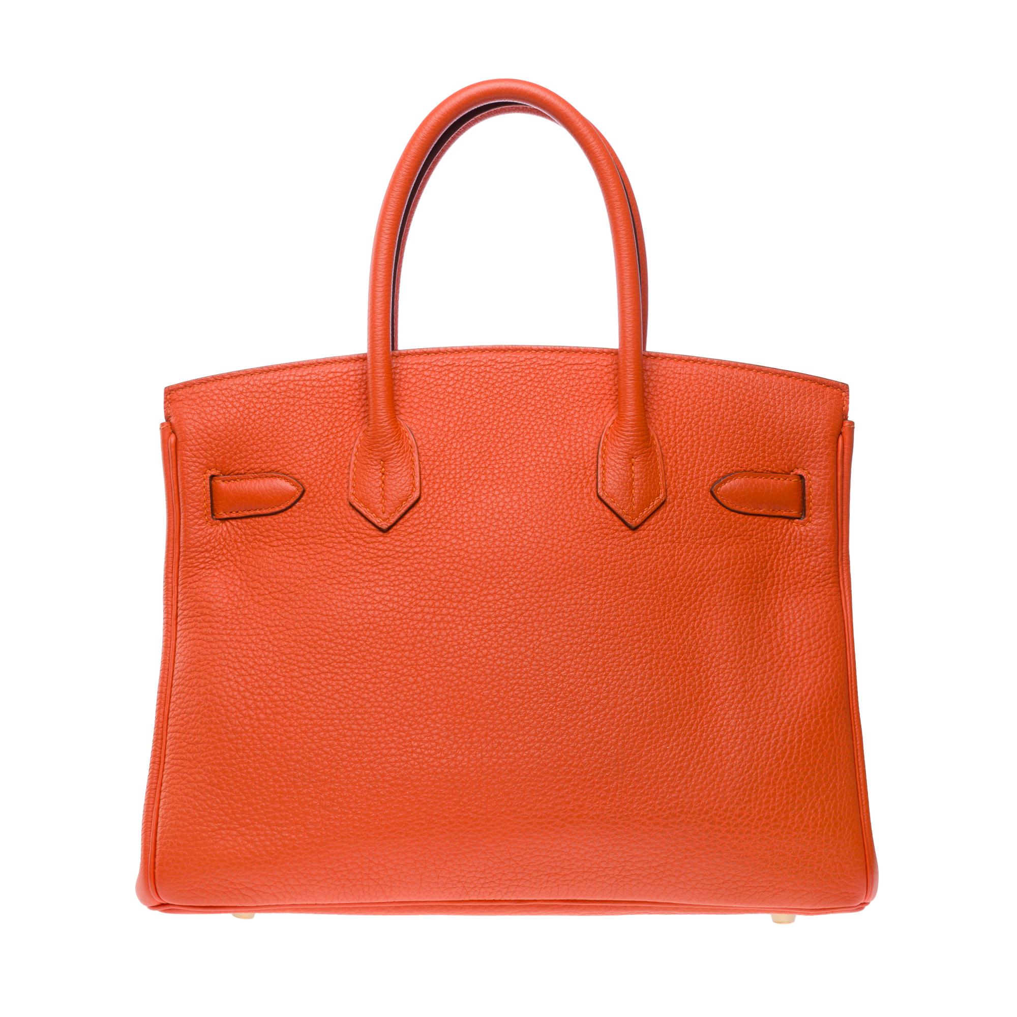 Red Superb Hermes Birkin 30 handbag in Taurillon Clemence Orange Poppy leather, GHW For Sale