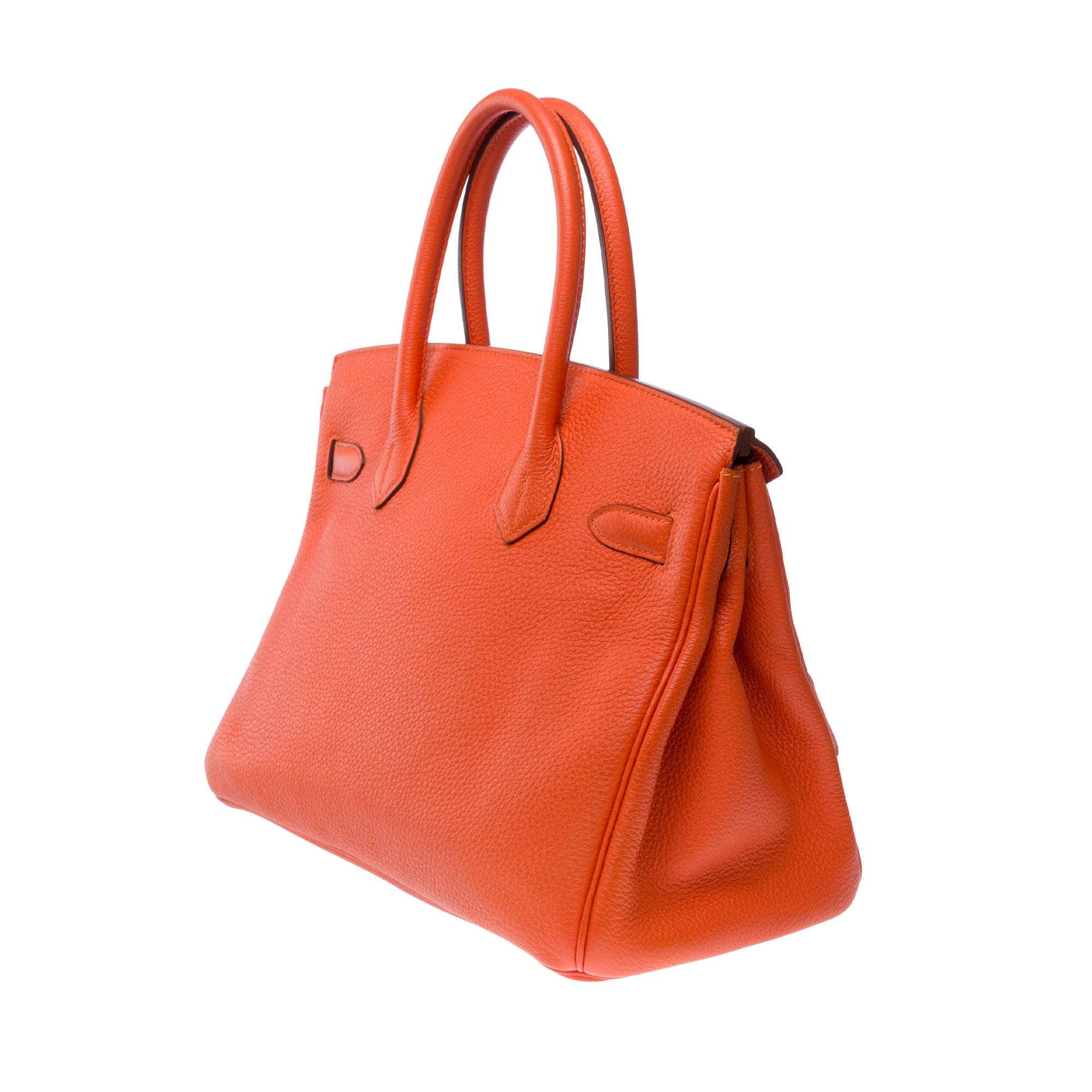 Superbe sac à main Hermès Birkin 30 en cuir Taurillon Clemence Orange Poppy, GHW Excellent état - En vente à Paris, IDF
