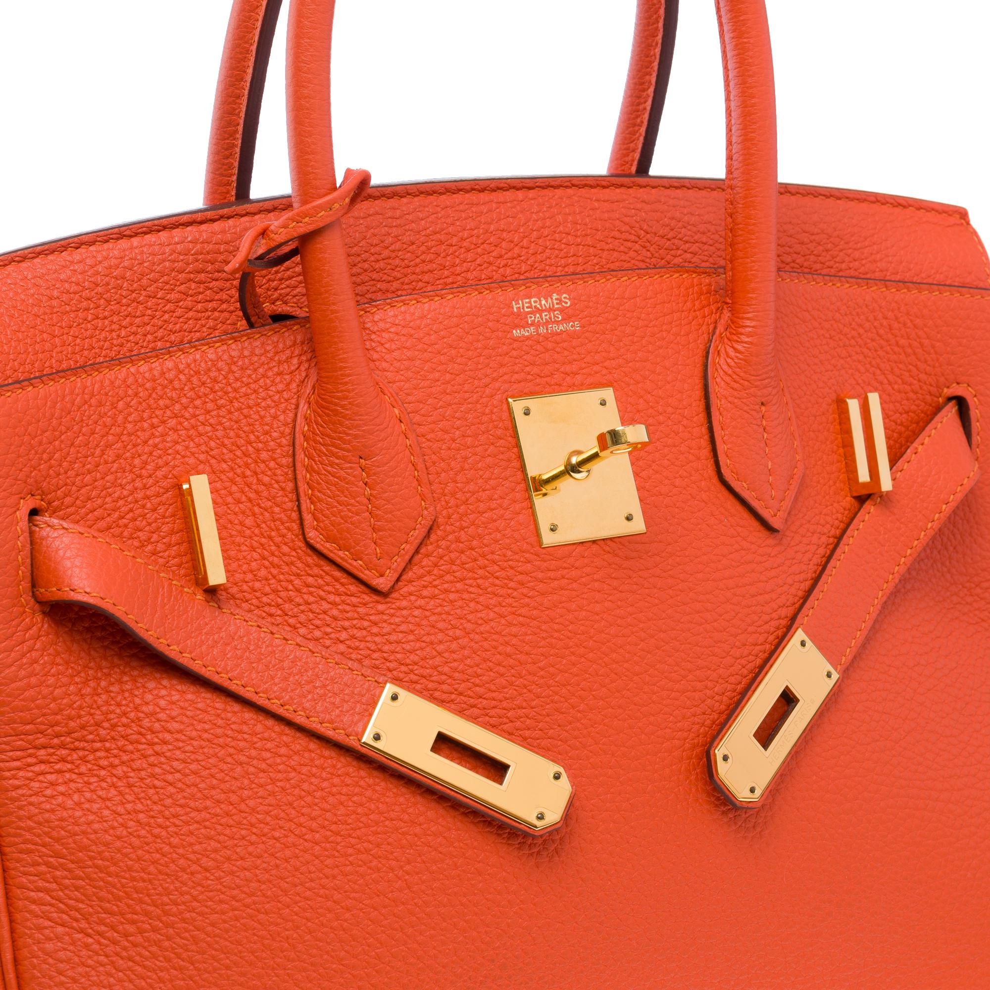 Superb Hermes Birkin 30 handbag in Taurillon Clemence Orange Poppy leather, GHW For Sale 1