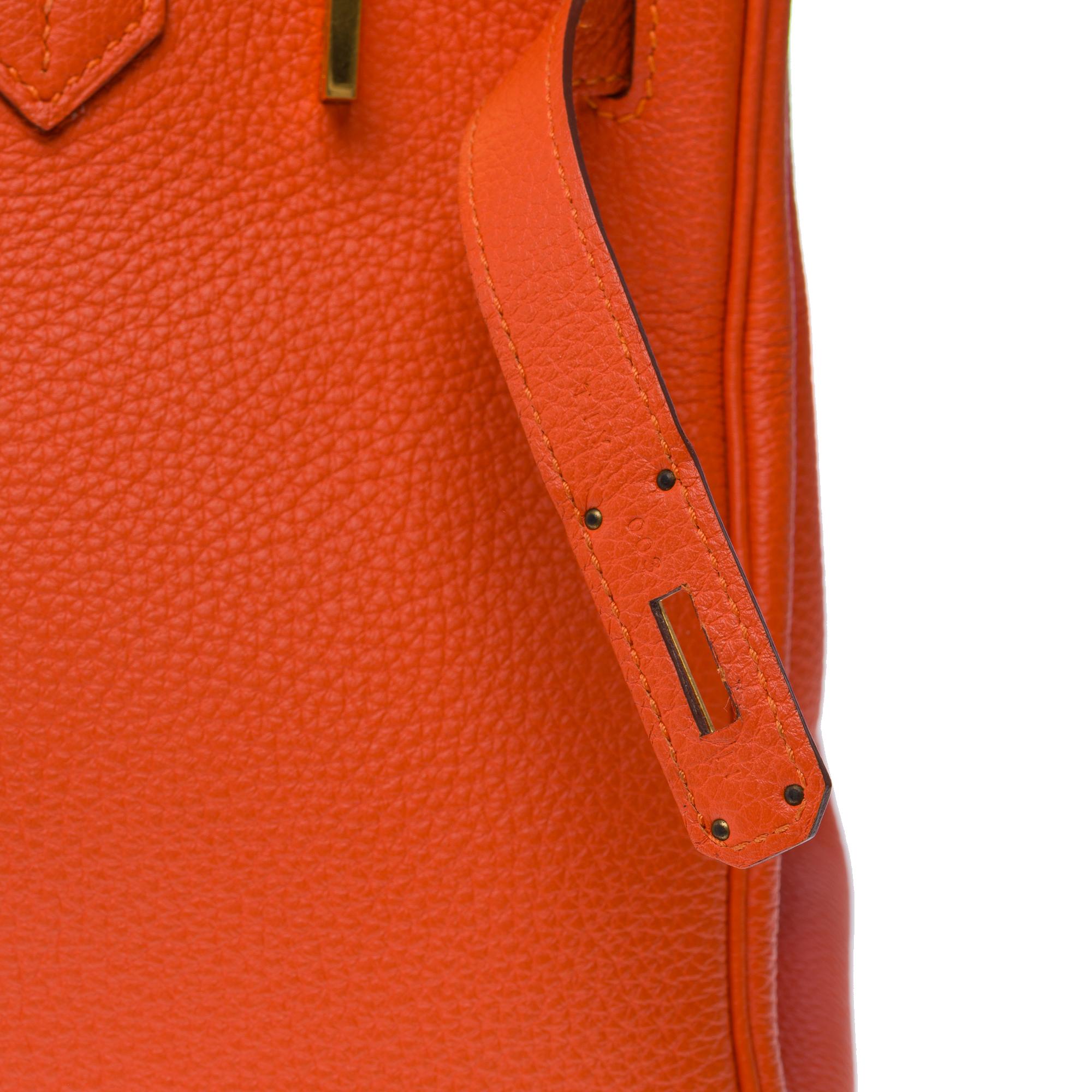 Superb Hermes Birkin 30 handbag in Taurillon Clemence Orange Poppy leather, GHW For Sale 2