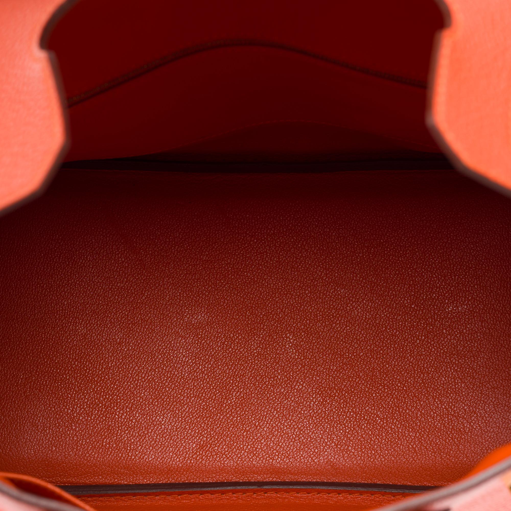 Superb Hermes Birkin 30 handbag in Taurillon Clemence Orange Poppy leather, GHW For Sale 3
