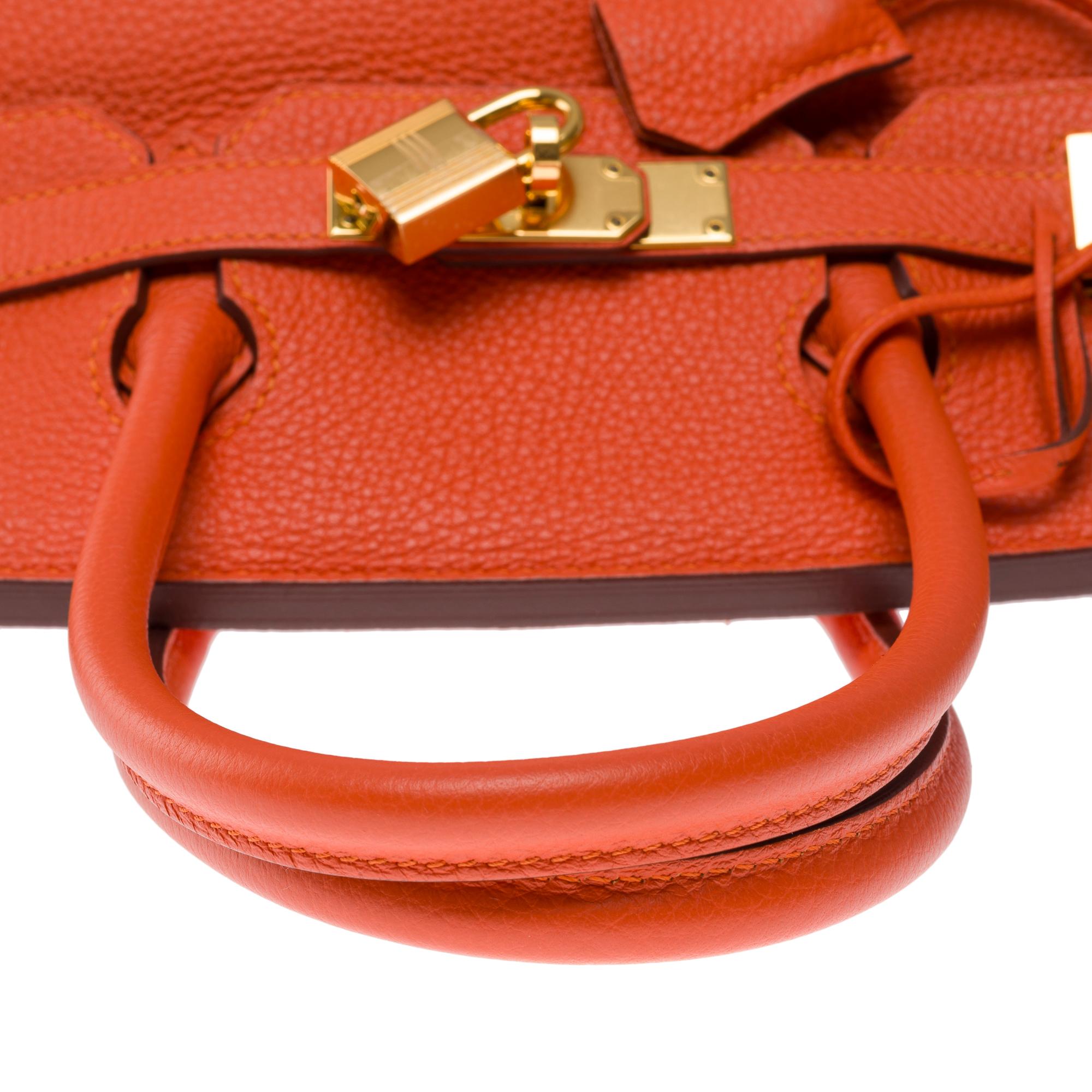 Superb Hermes Birkin 30 handbag in Taurillon Clemence Orange Poppy leather, GHW For Sale 4