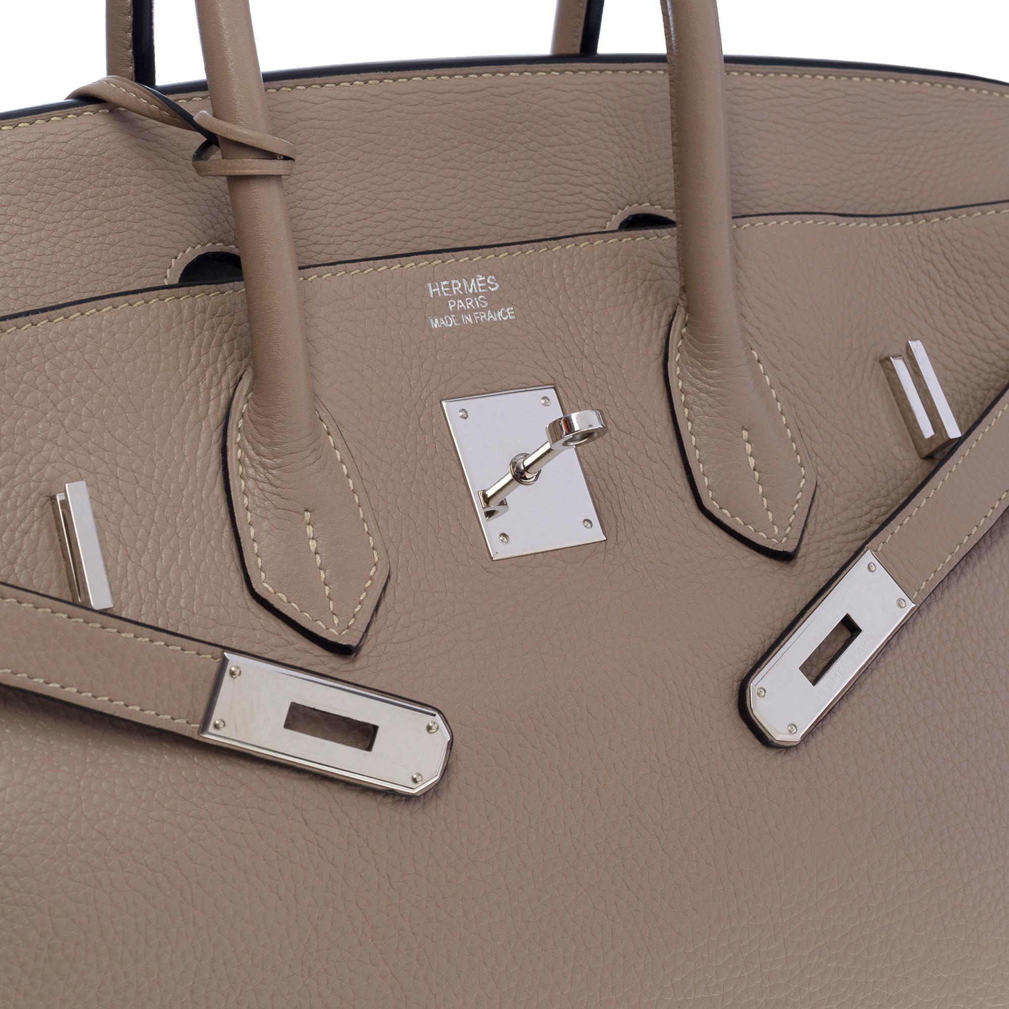 Superb Hermes Birkin 35 cm handbag in dove gray Togo leather, SHW 1
