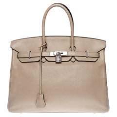 Superb Hermes Birkin 35 cm handbag in dove gray Togo leather, SHW