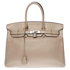 Superb Hermes Birkin 35 cm Handtasche in taubengrau Togo Leder, SHW