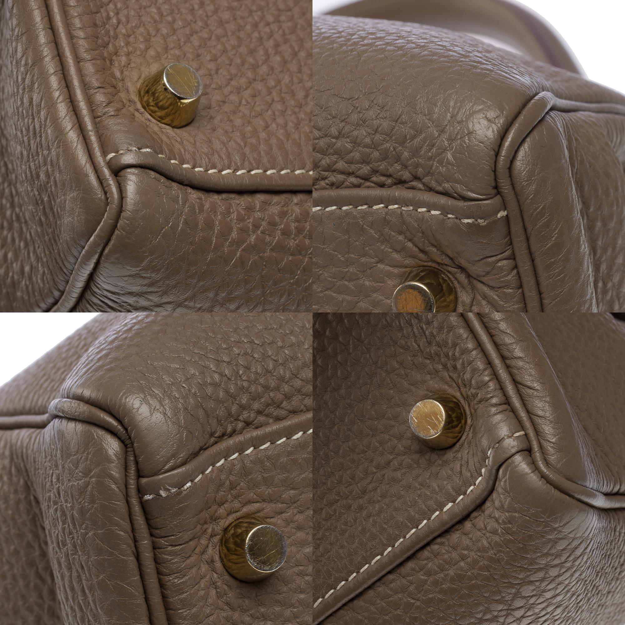 Superb Hermès Kelly 32 retourne handbag strap in Togo etoupe leather , GHW 7