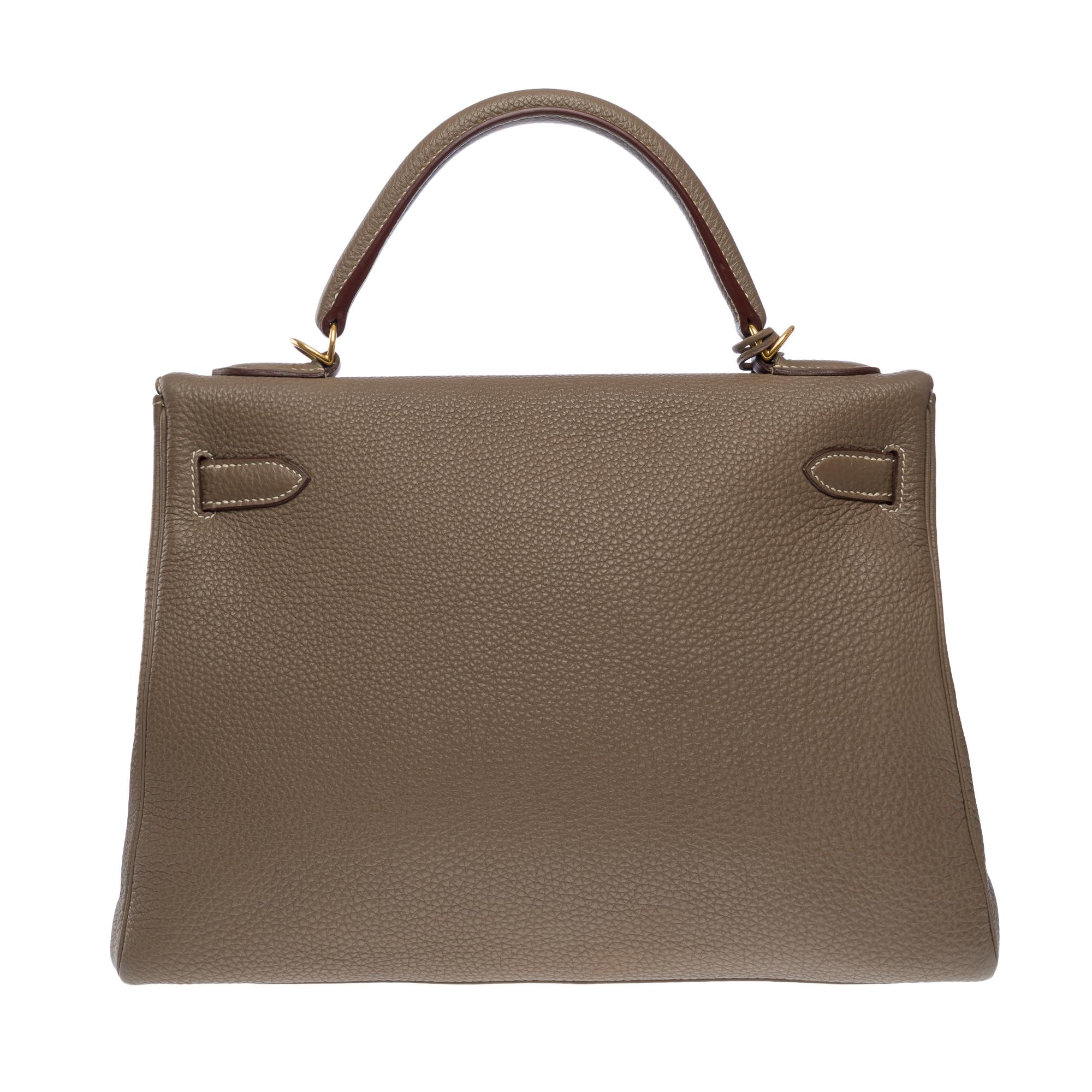 Women's or Men's Superb Hermès Kelly 32 retourne handbag strap in Togo etoupe leather , GHW
