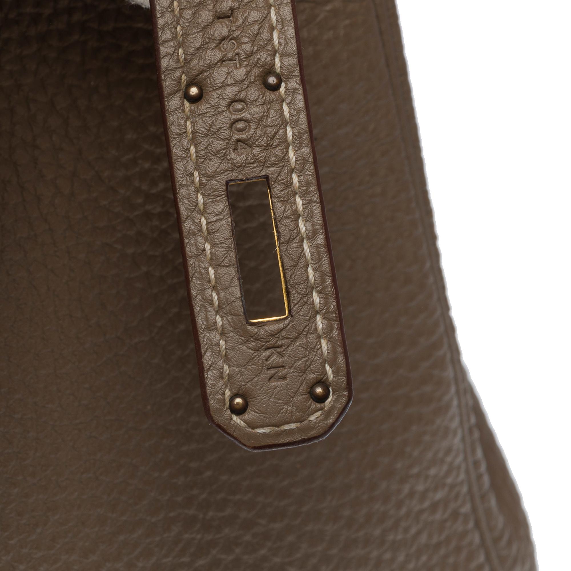 Superb Hermès Kelly 32 retourne handbag strap in Togo etoupe leather , GHW 4