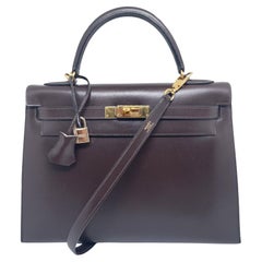 Superb Hermès Kelly saddler handbag 32 cm in brown box