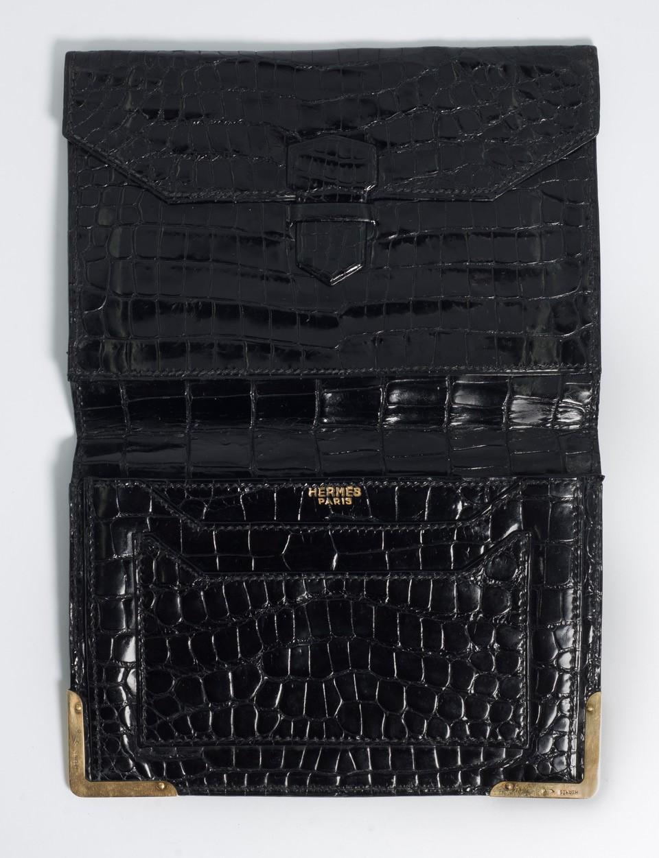 Superb Hermes Paris 1960s  Black Crocodile Gold Cornered Wallet In Excellent Condition In New York, NY