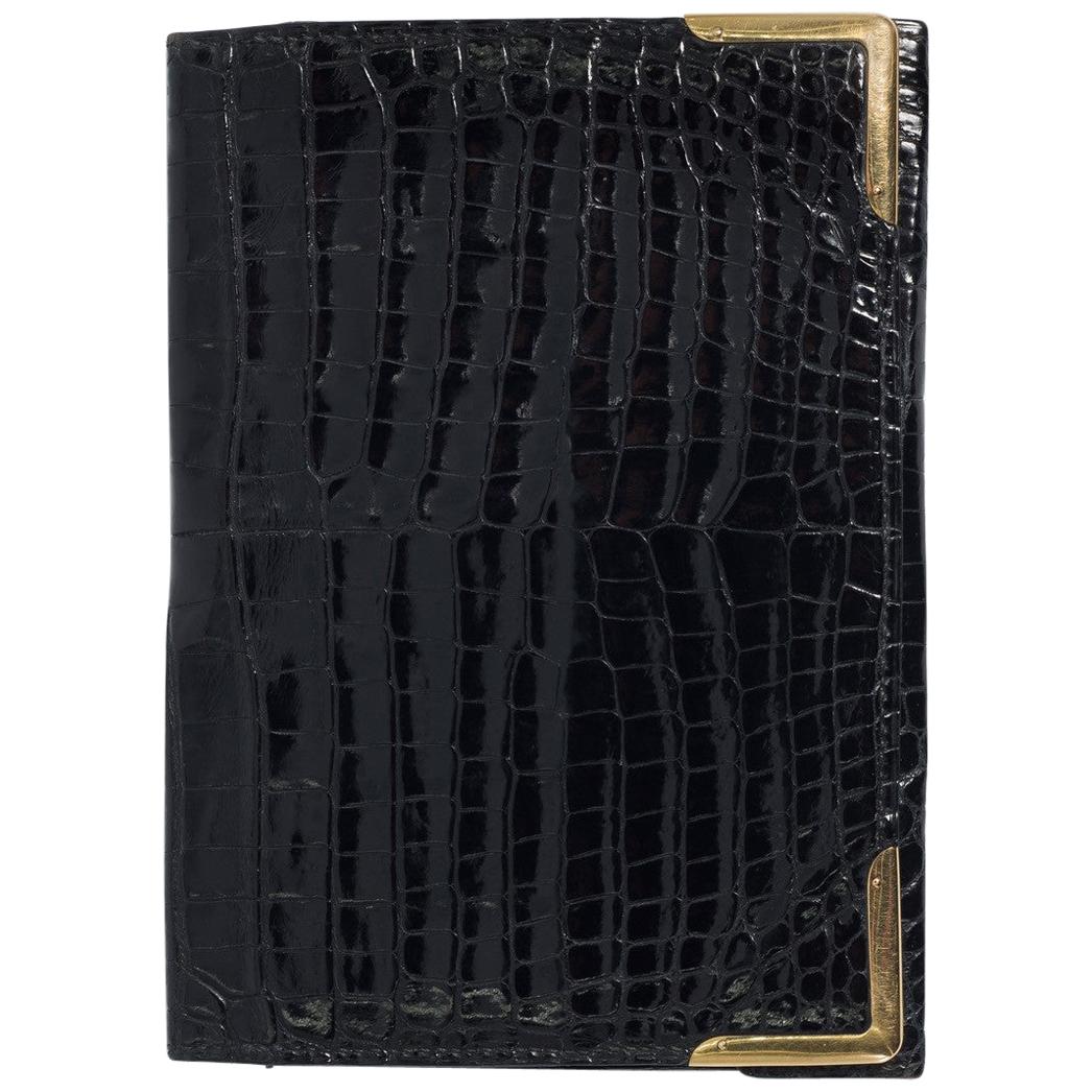 Superb Hermes Paris 1960s  Black Crocodile Gold Cornered Wallet