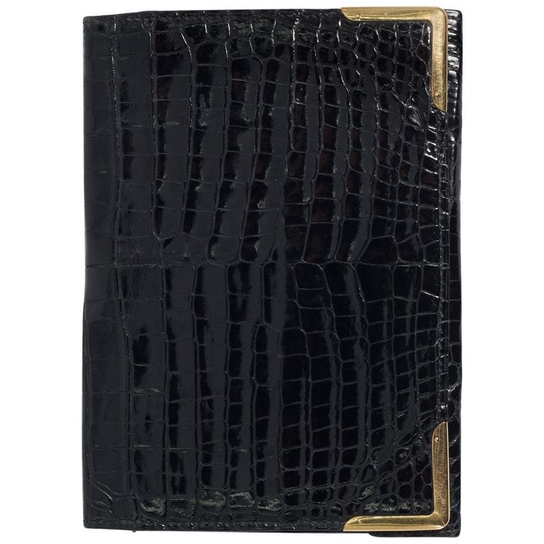 Superb Hermes Paris 1960s Black Crocodile Gold Cornered Wallet For Sale ...