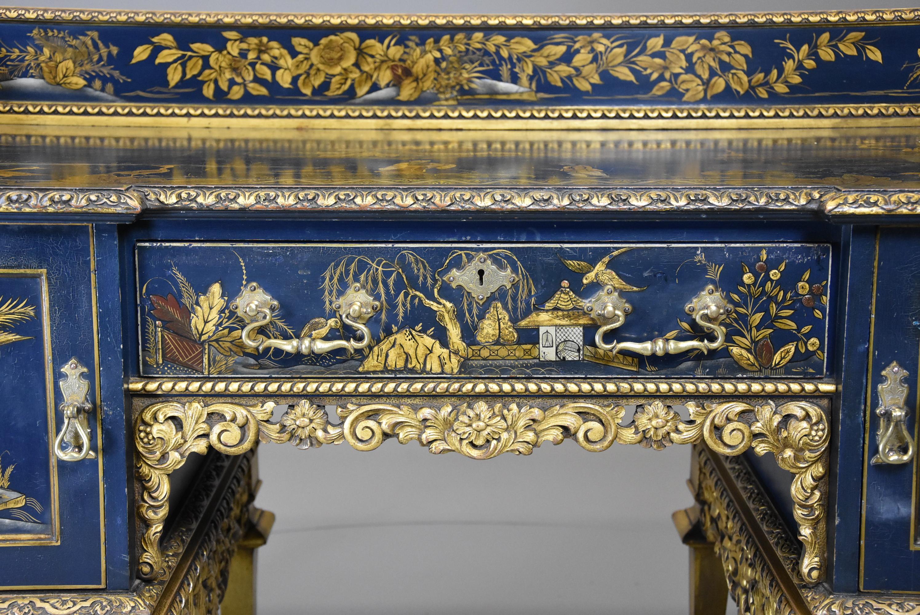 Superb Highly Decorative Charles II Style Blue & Gilt Chinoiserie Dressing Table 4