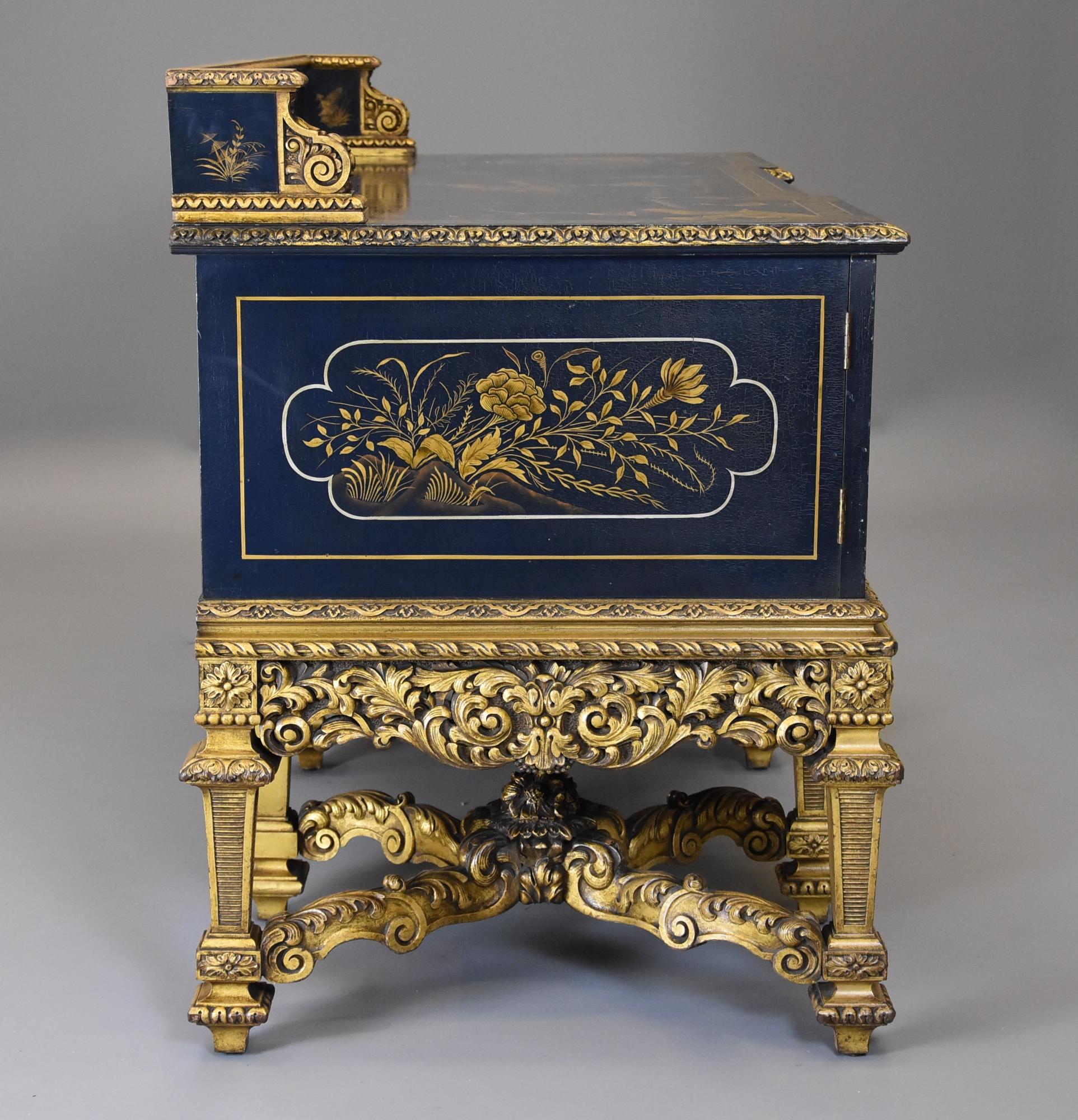 Superb Highly Decorative Charles II Style Blue & Gilt Chinoiserie Dressing Table 7
