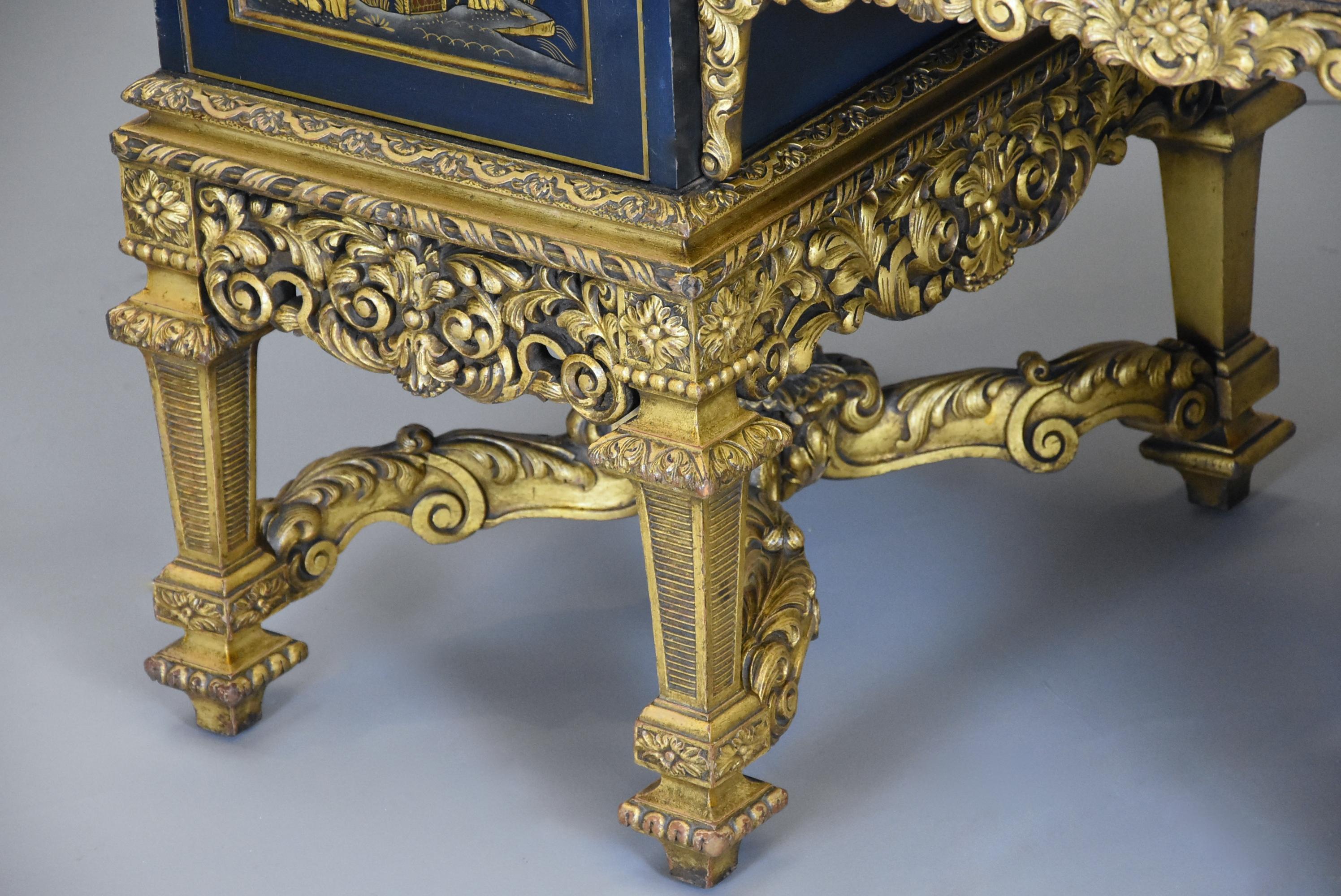Superb Highly Decorative Charles II Style Blue & Gilt Chinoiserie Dressing Table 9