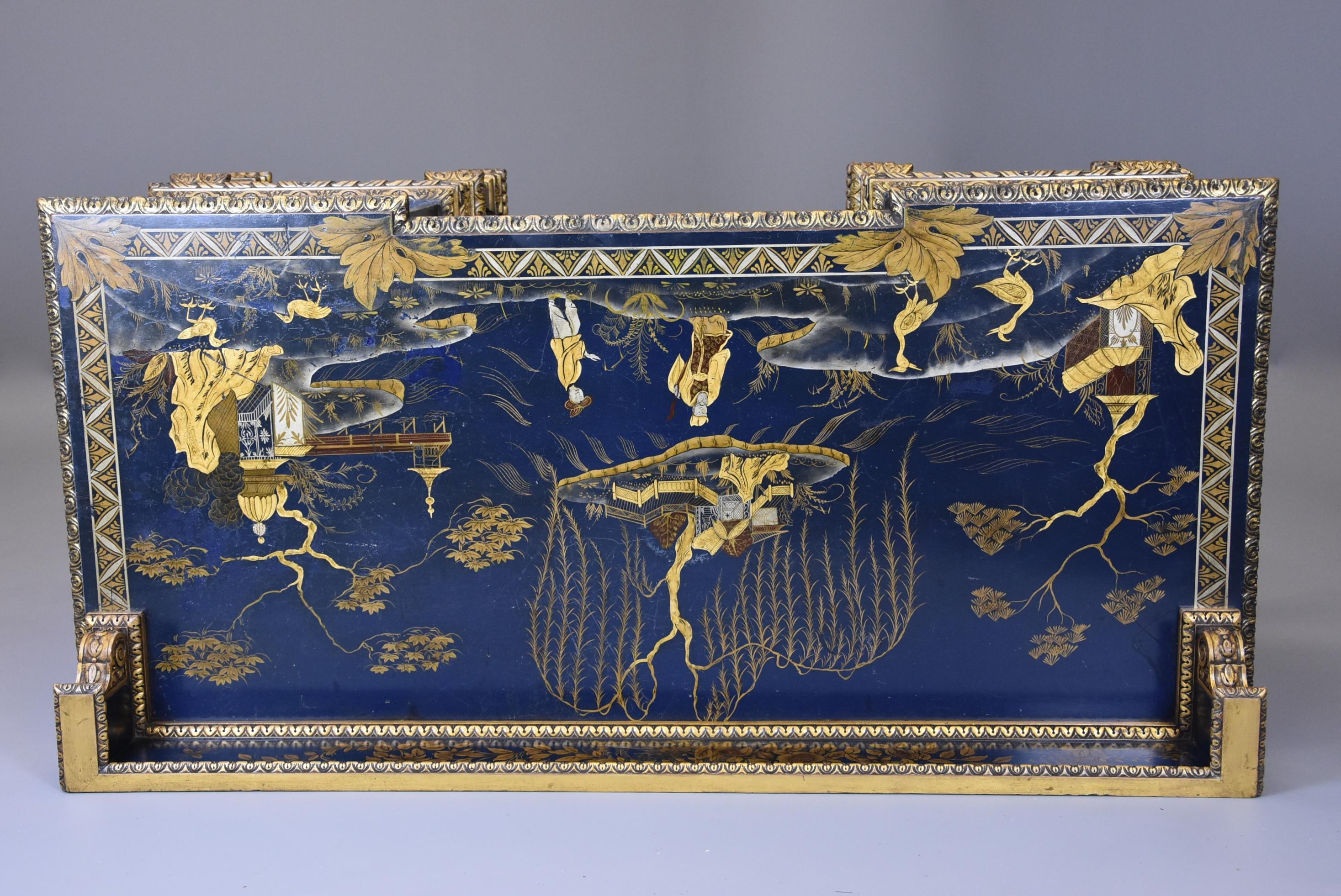 Superb Highly Decorative Charles II Style Blue & Gilt Chinoiserie Dressing Table 1