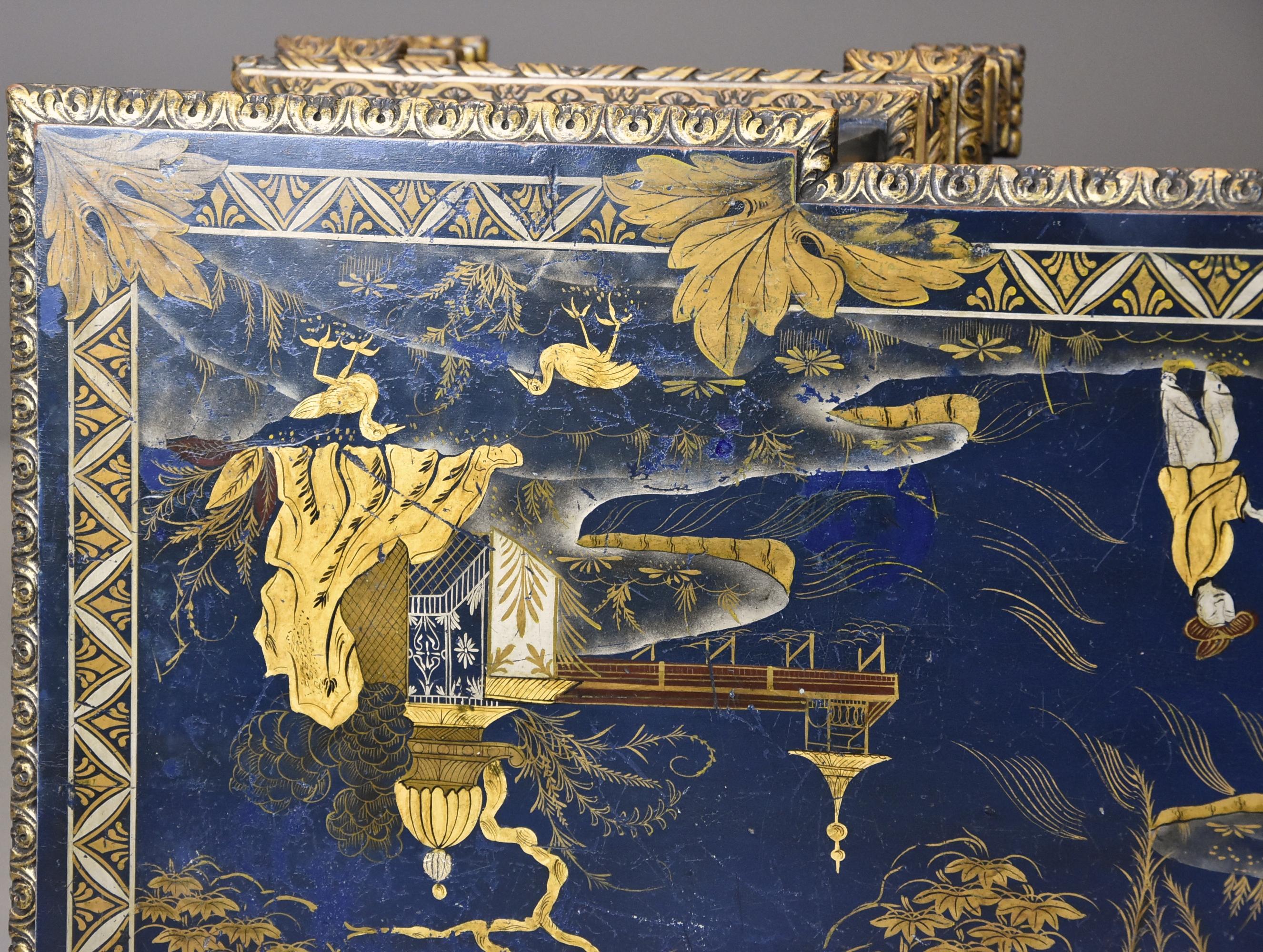Superb Highly Decorative Charles II Style Blue & Gilt Chinoiserie Dressing Table 3