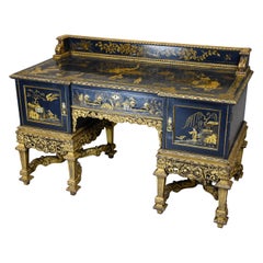 Superb Highly Decorative Charles II Style Blue & Gilt Chinoiserie Dressing Table