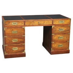 Superb Highly Figured Rosewood Leather Top Brass Campaign Style Executive Desk