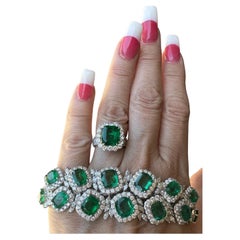 Superb Hollywood Glamour 63.67 Carat Emerald and Diamond Bracelet and Ring Set 