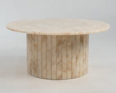 Superb Hollywood Regency Round Alabaster Coffee Table on a Drum Base