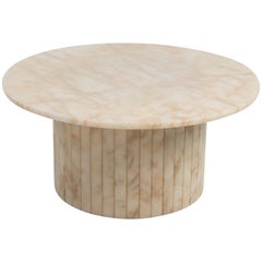 Superb Hollywood Regency Round Alabaster Coffee Table on a Drum Base