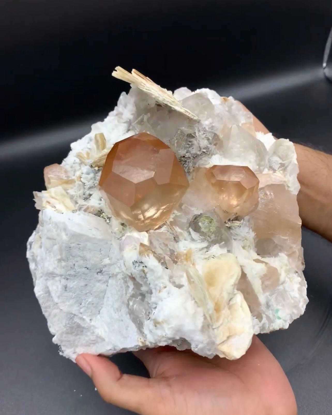 Hervorragende riesige Topas-Kristalle auf Albite mit Quarz und Mica aus Pakistan (Moderne) im Angebot