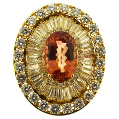 Superbe broche en or jaune 18 carats avec topaze impériale et diamants, certifiée AGL