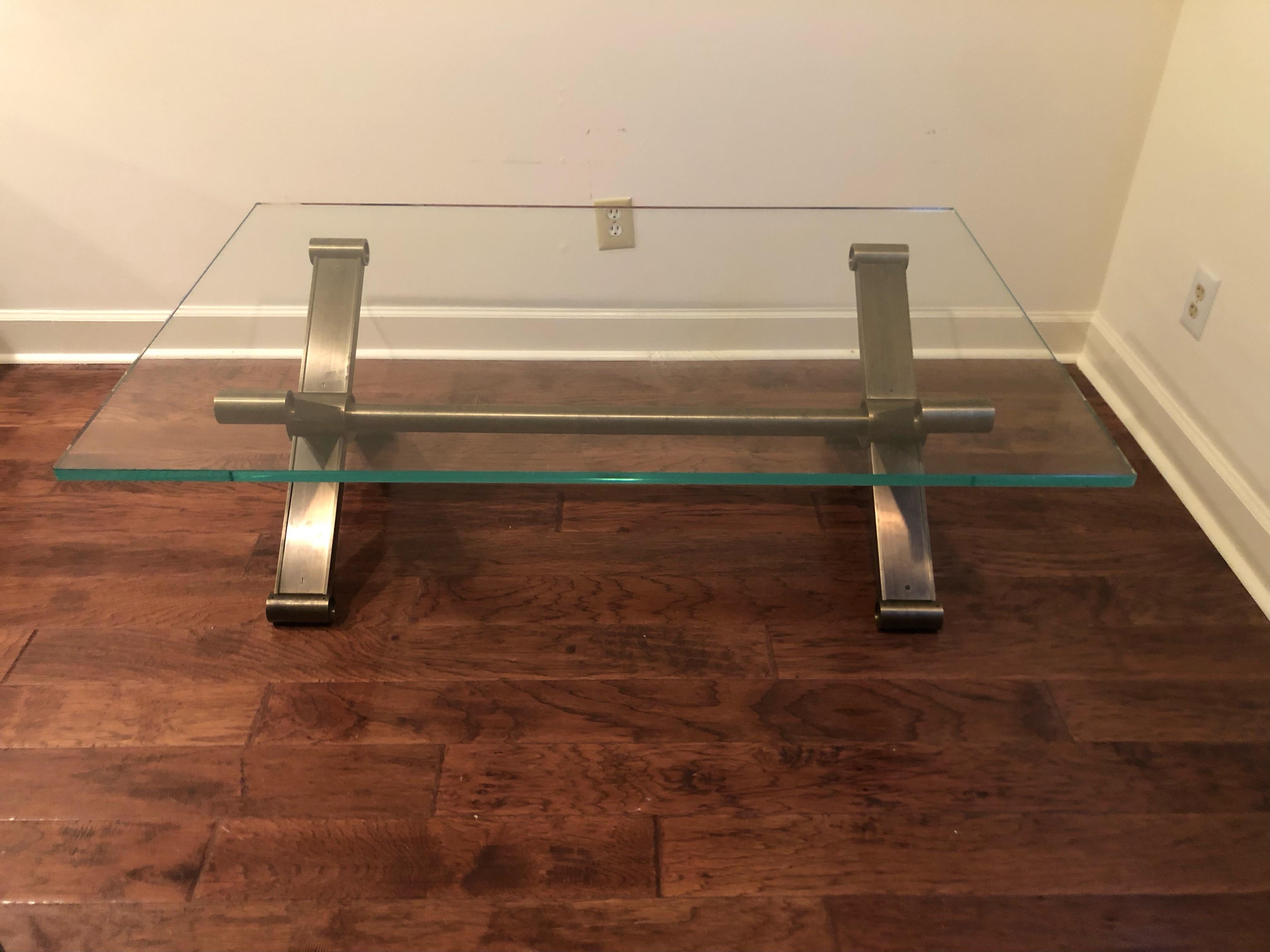 Superb Industrial Modern Glass & Steel Coffee Table In Good Condition In Hopewell, NJ