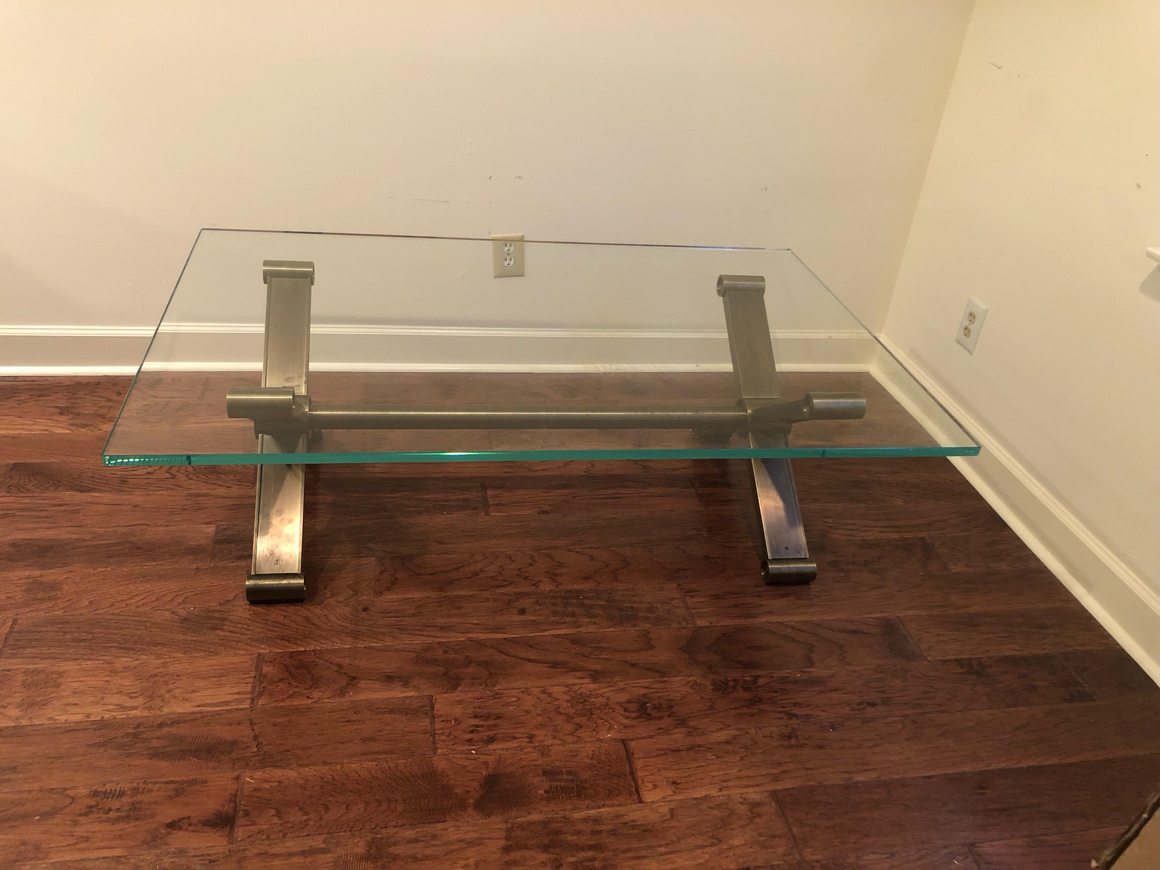 Contemporary Superb Industrial Modern Glass & Steel Coffee Table