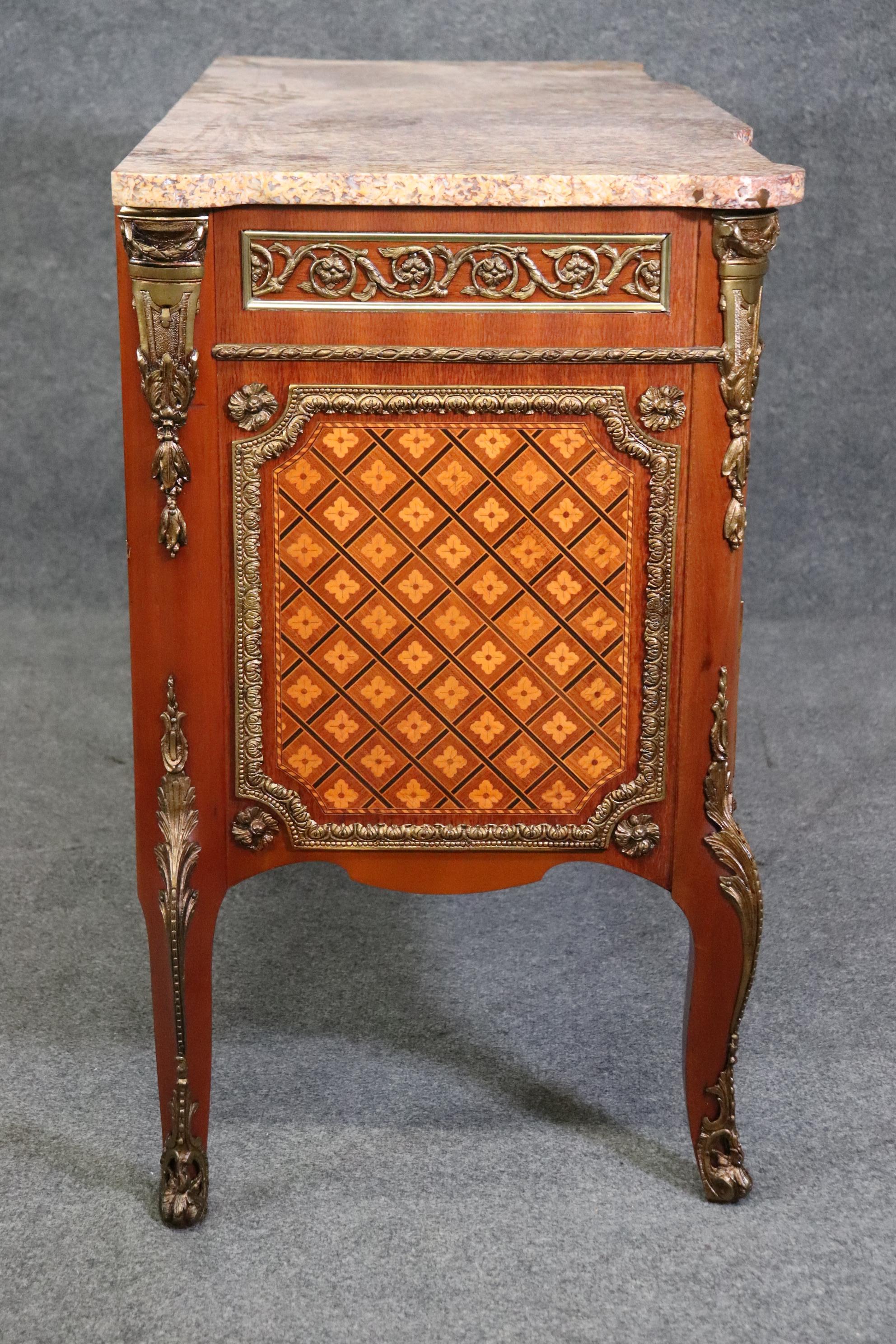 Superb Inlaid French Louis XV Bronze Mounted Marble Top Commode For Sale 2