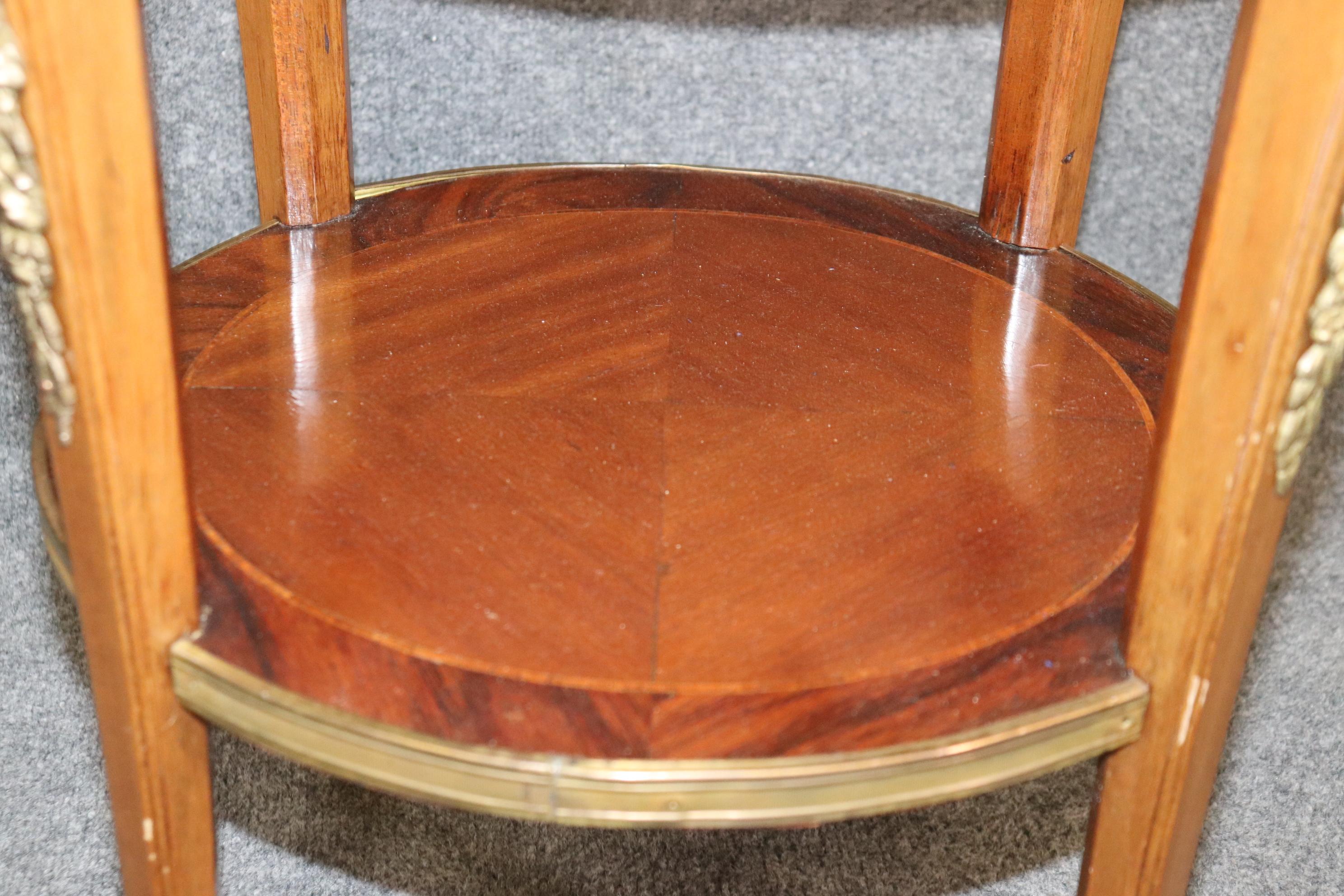 Superb Inlaid Satinwood and Walnut Marble Top Bronze Rams Head End Tables  4