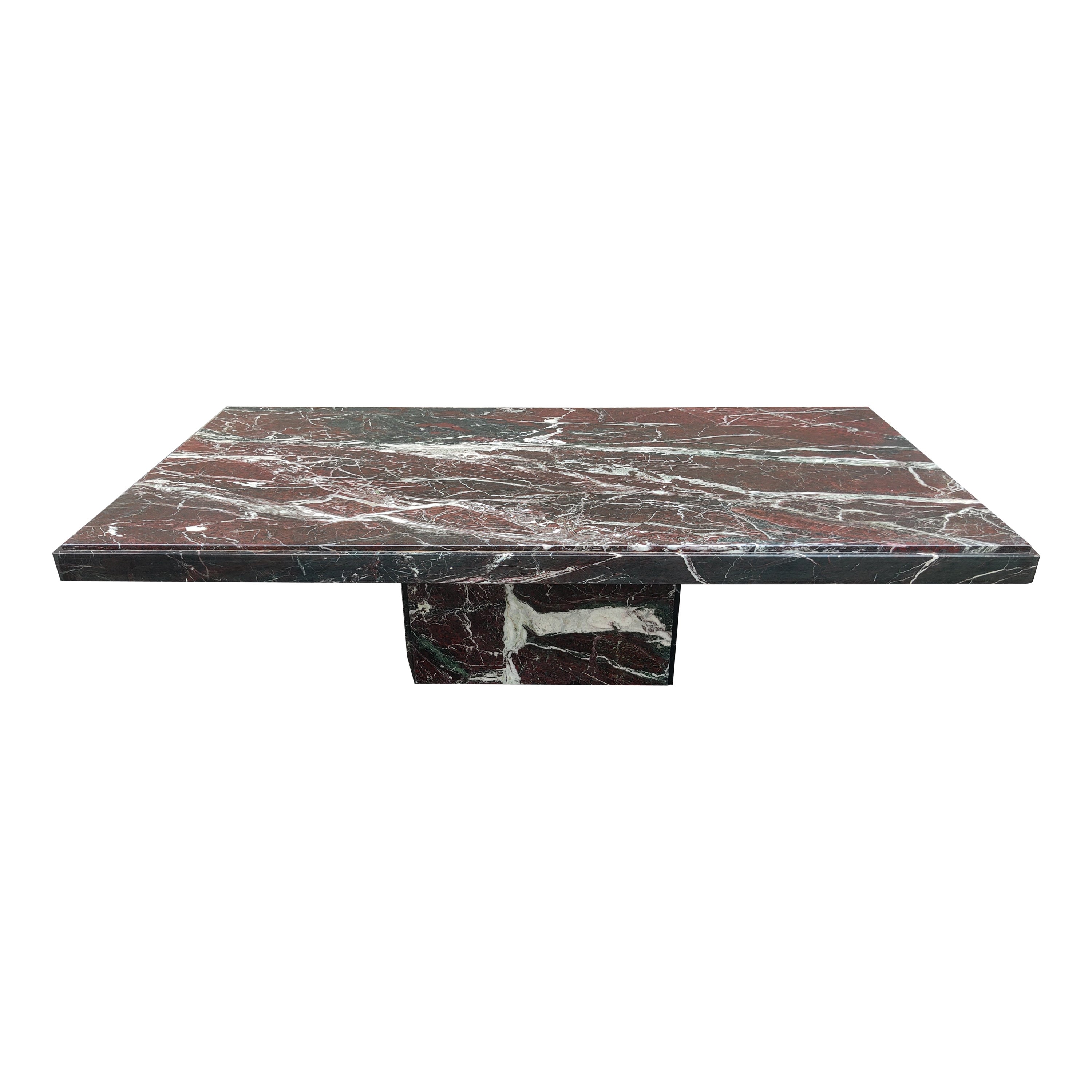 Superbe table basse italienne en marbre Rosso Levanto, rouge, vert et blanc, 1970
