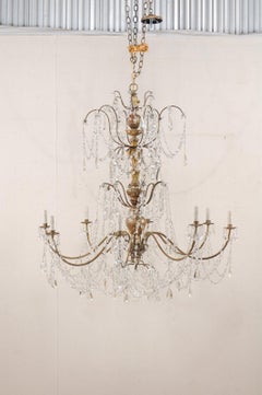 A Superb Italian Antique Crystal & Giltwood Column Chandelier, 4.5 ft Tall!