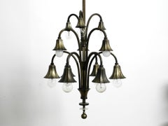 Superbe lustre italien original des années 1930 à 9 douilles en laiton plaqué argent