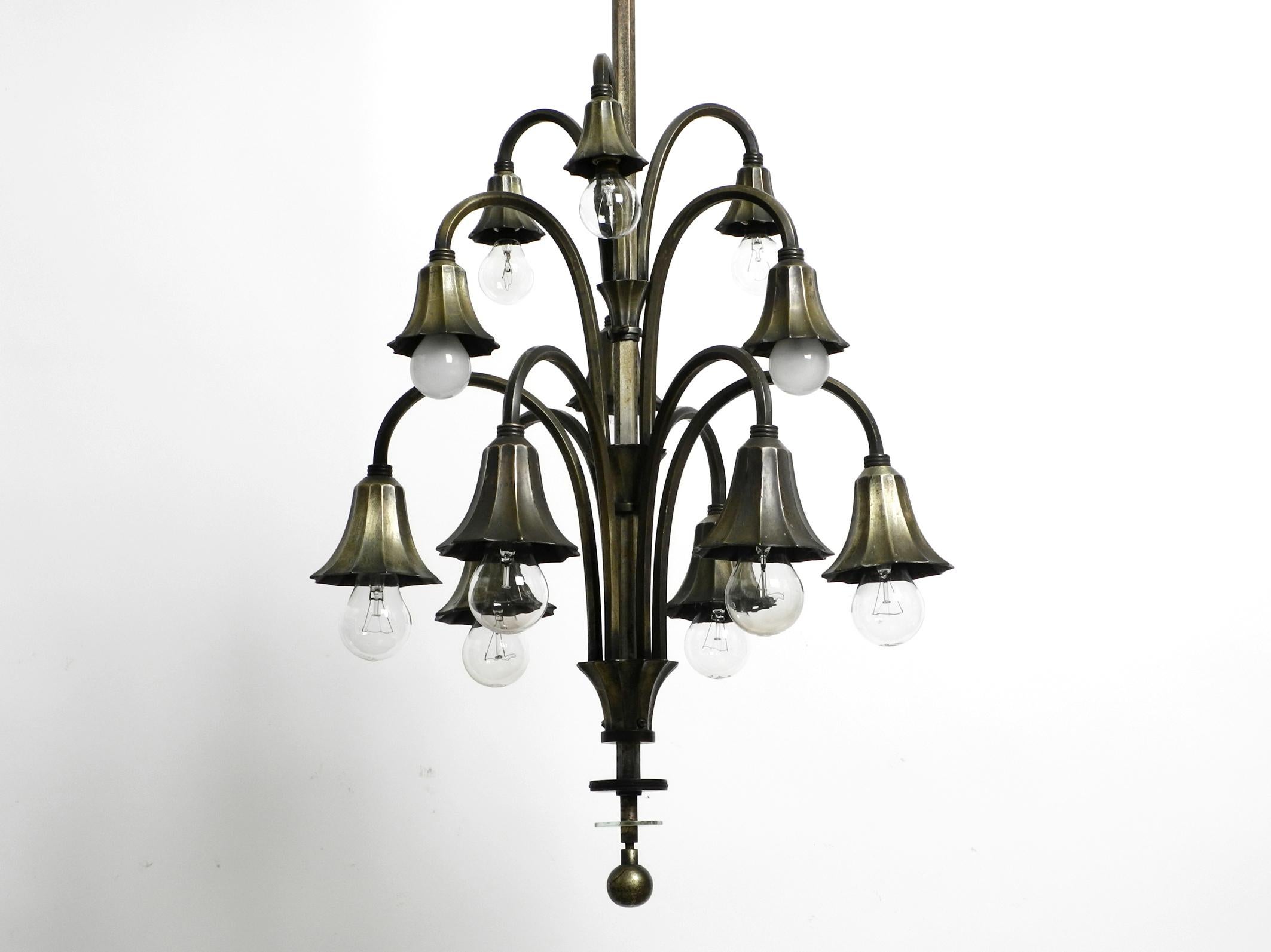 Superb Italian Original 1930s Silver Plated Brass 9 Socket Chandelier For Sale 15