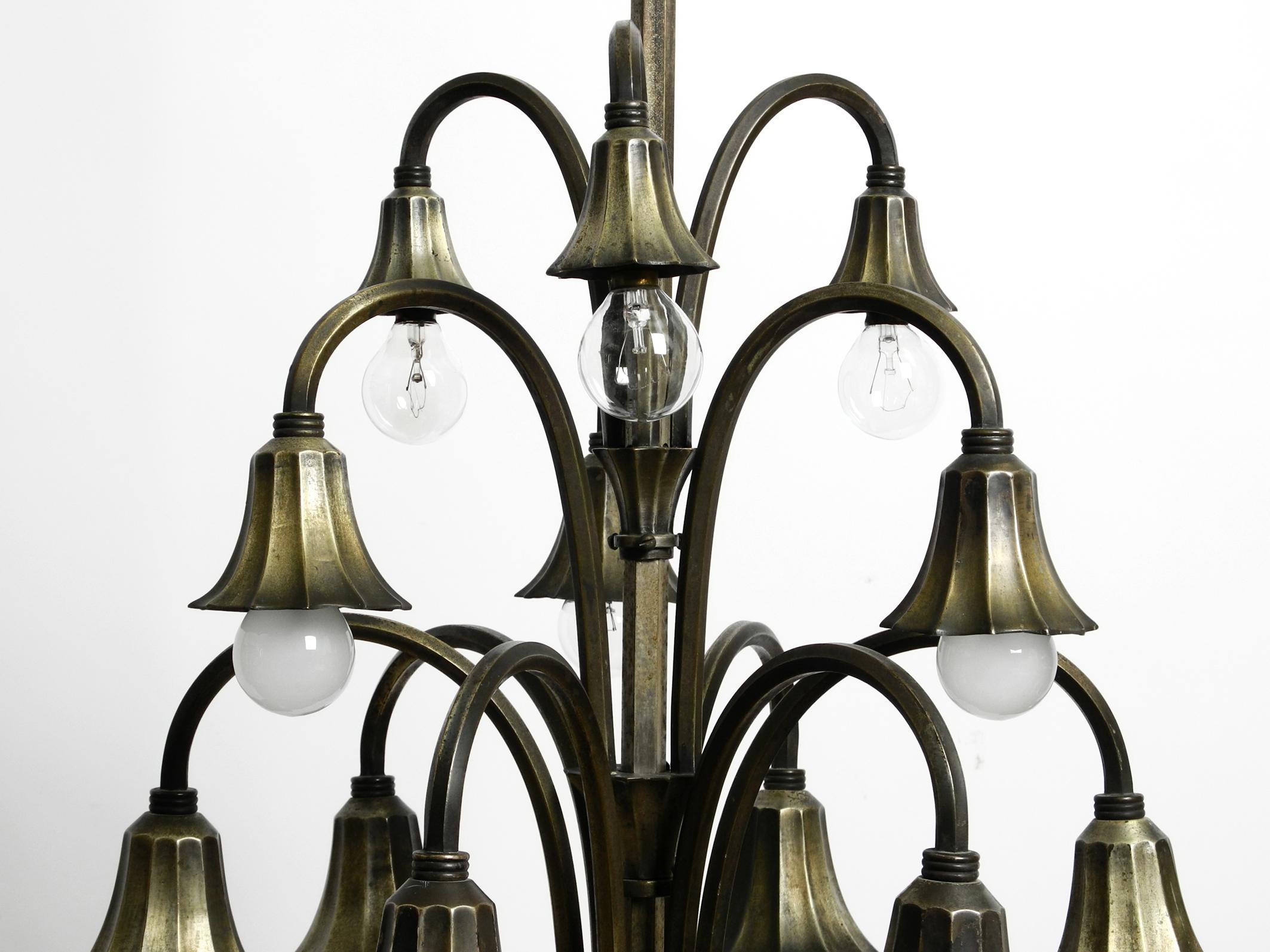 Mid-20th Century Superb Italian Original 1930s Silver Plated Brass 9 Socket Chandelier For Sale