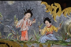 Superb Italian Silver Leaf Chinoiserie Painted Eglomise Sideboard Buffet