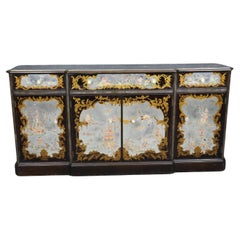 Superb Italian Silver Leaf Chinoiserie Painted Eglomise Sideboard Buffet