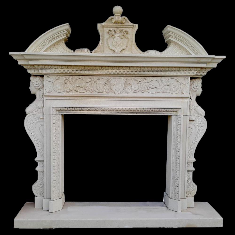 Calcaire Superbe cheminée italienne de style néoclassique en vente