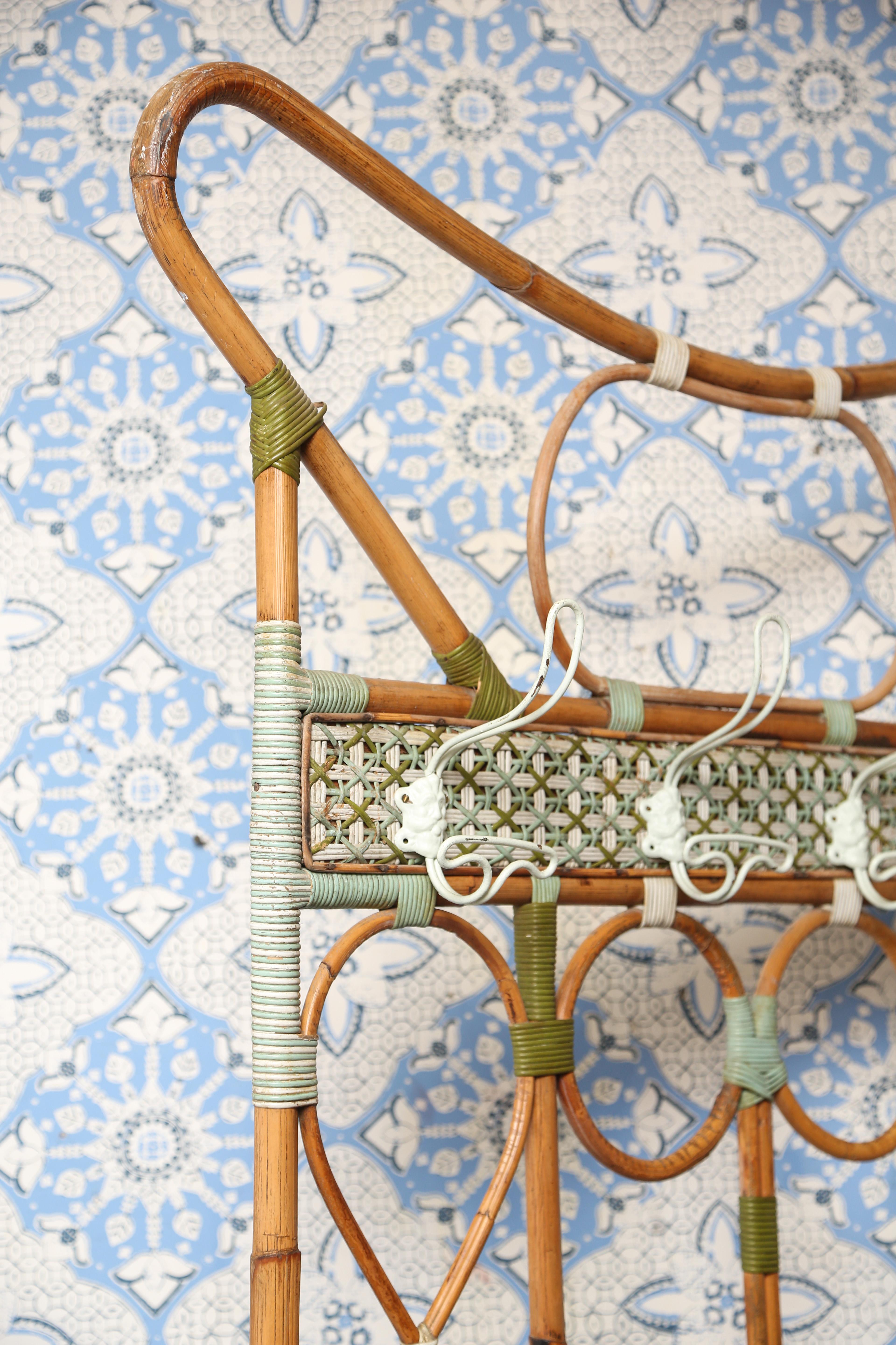 20th Century Superb Italian Vintage Bamboo and Rattan Hall Tree